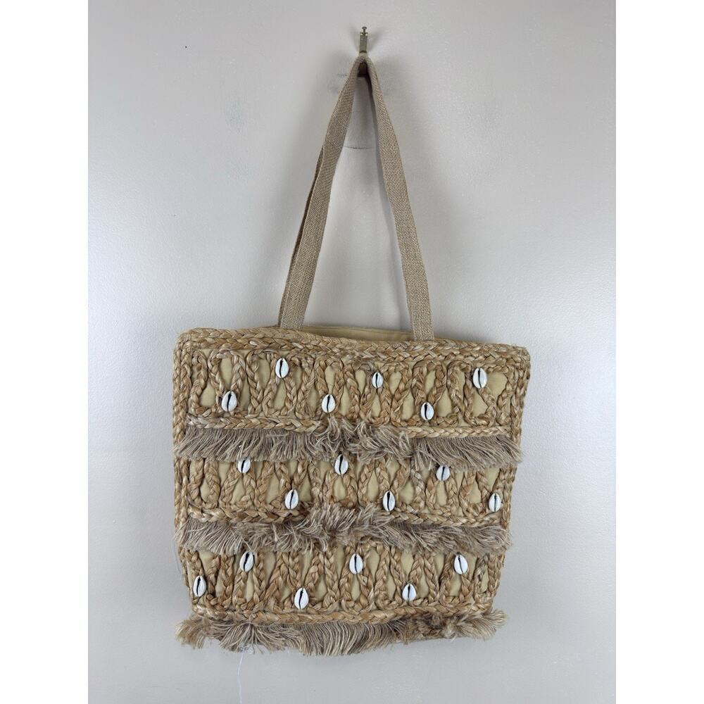 SALT + UMBER Isla Jute Seashell Straw Tote Bag Beach BohoResort Wear Festival